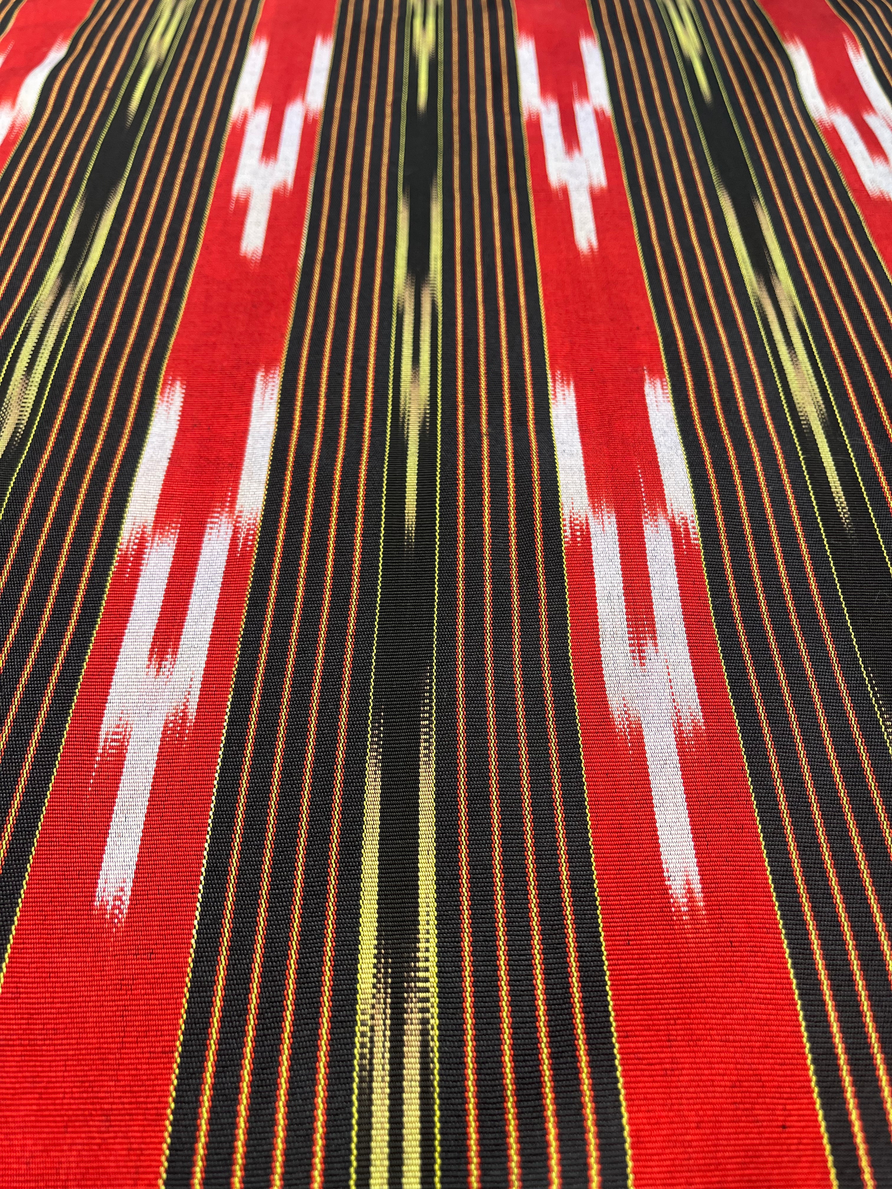 Red Black Ikat Striped Luxurious Silk Upholstery Fabric