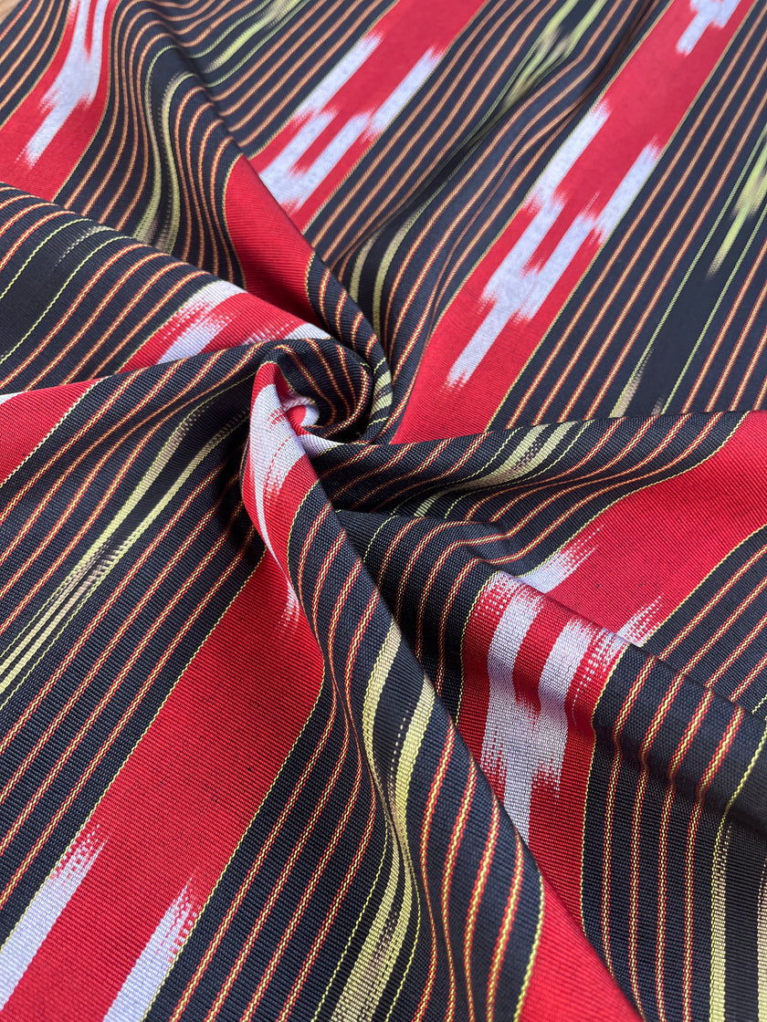 Red Black Ikat Striped Luxurious Silk Upholstery Fabric