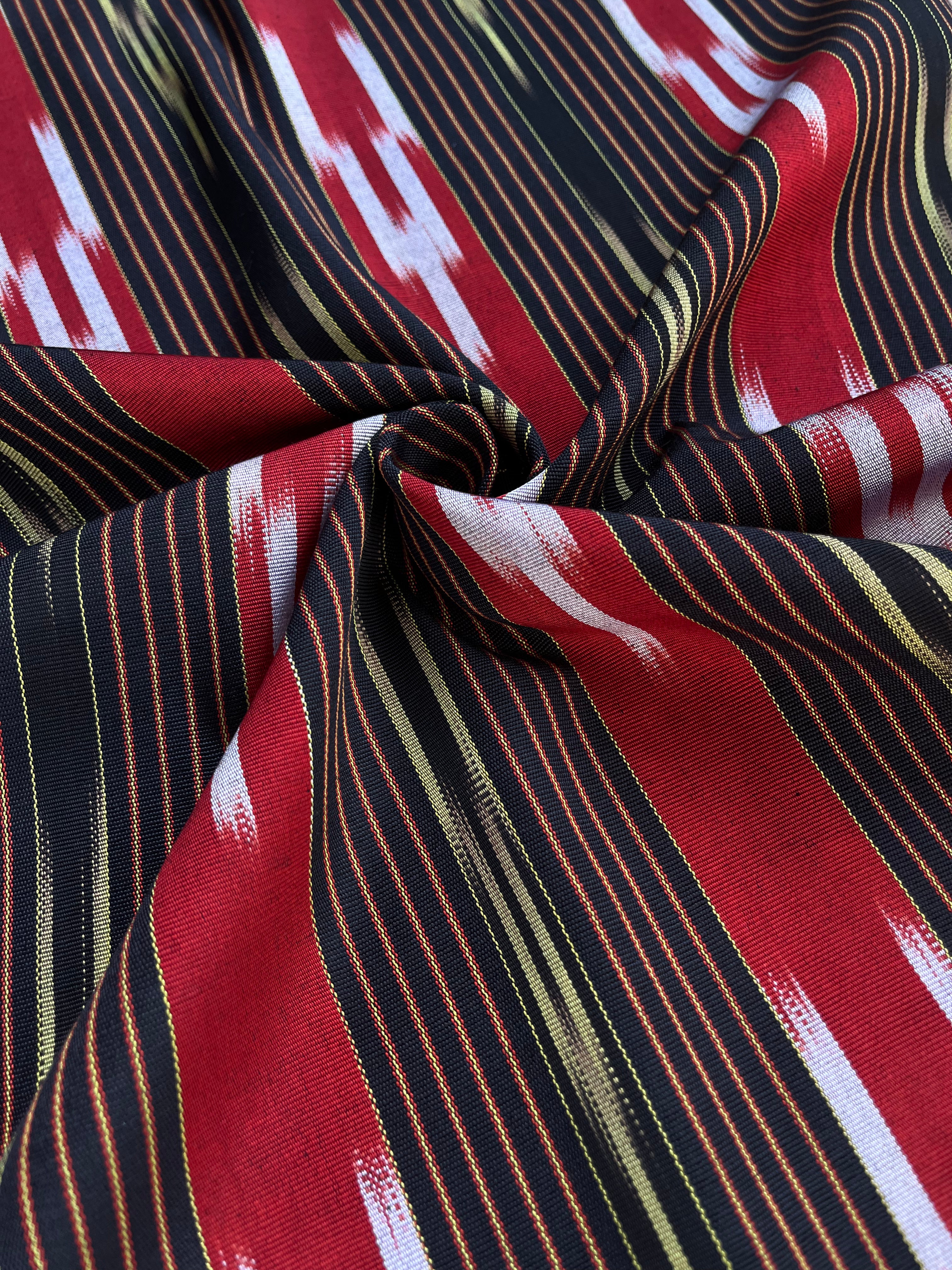 Red Black Ikat Striped Luxurious Silk Upholstery Fabric