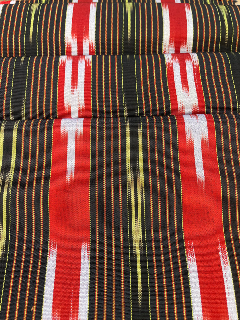 Red Black Ikat Striped Luxurious Silk Upholstery Fabric