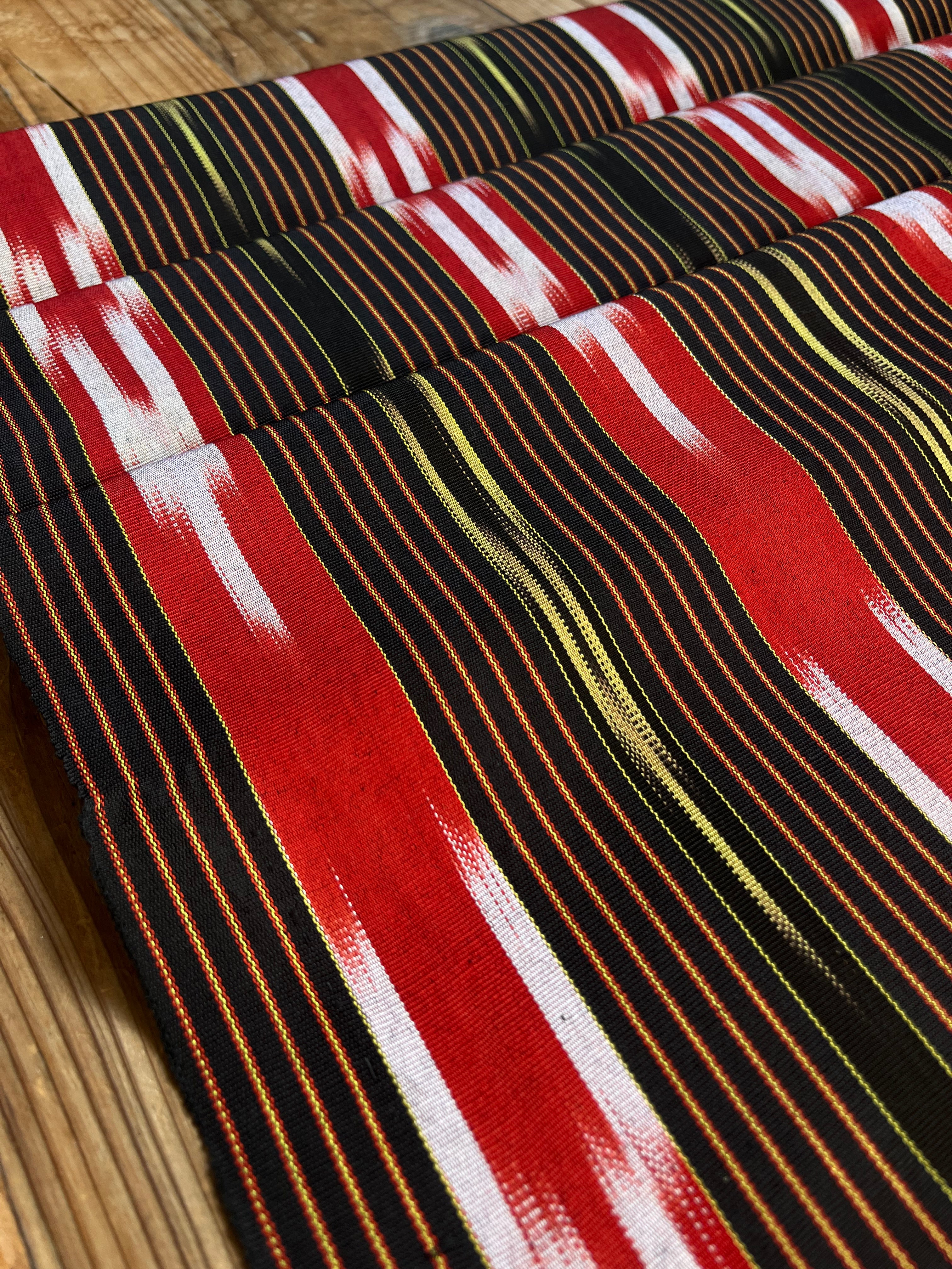Red Black Ikat Striped Luxurious Silk Upholstery Fabric