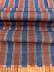 Rembourrage luxueux en soie rayé bleu bordeaux pour tête de lit ottoman, tissus d'intérieur pour textiles de maison : housses d'oreiller, motifs inspirés du kimono, motifs en filigrane.