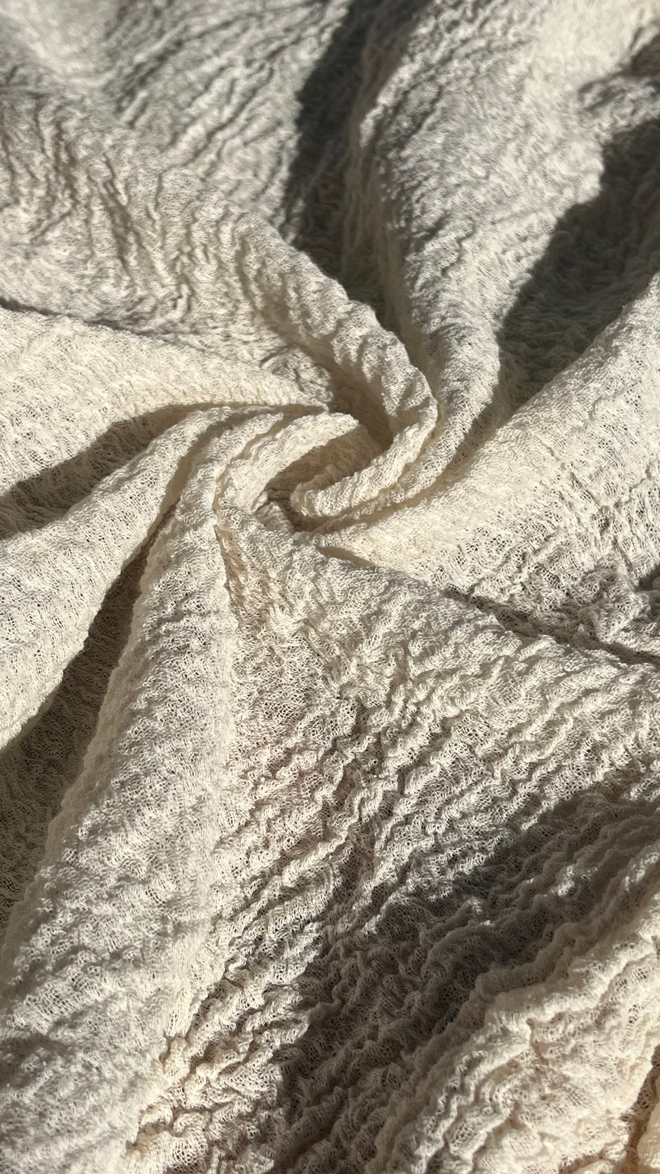Stretchy Crinkle Cotton Fabric, Textured Surface.