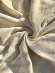 Neutral Stretchy Crinkle Cotton Fabric, Textured Surface Silver Glitter Stripes.