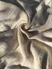 Neutral Stretchy Crinkle Cotton Fabric, Textured Surface Silver Glitter Stripes.