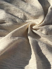 Neutral Stretchy Crinkle Cotton Fabric, Textured Surface Silver Glitter Stripes.