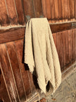 Neutral Stretchy Crinkle Linen Fabric, Textured Surface.