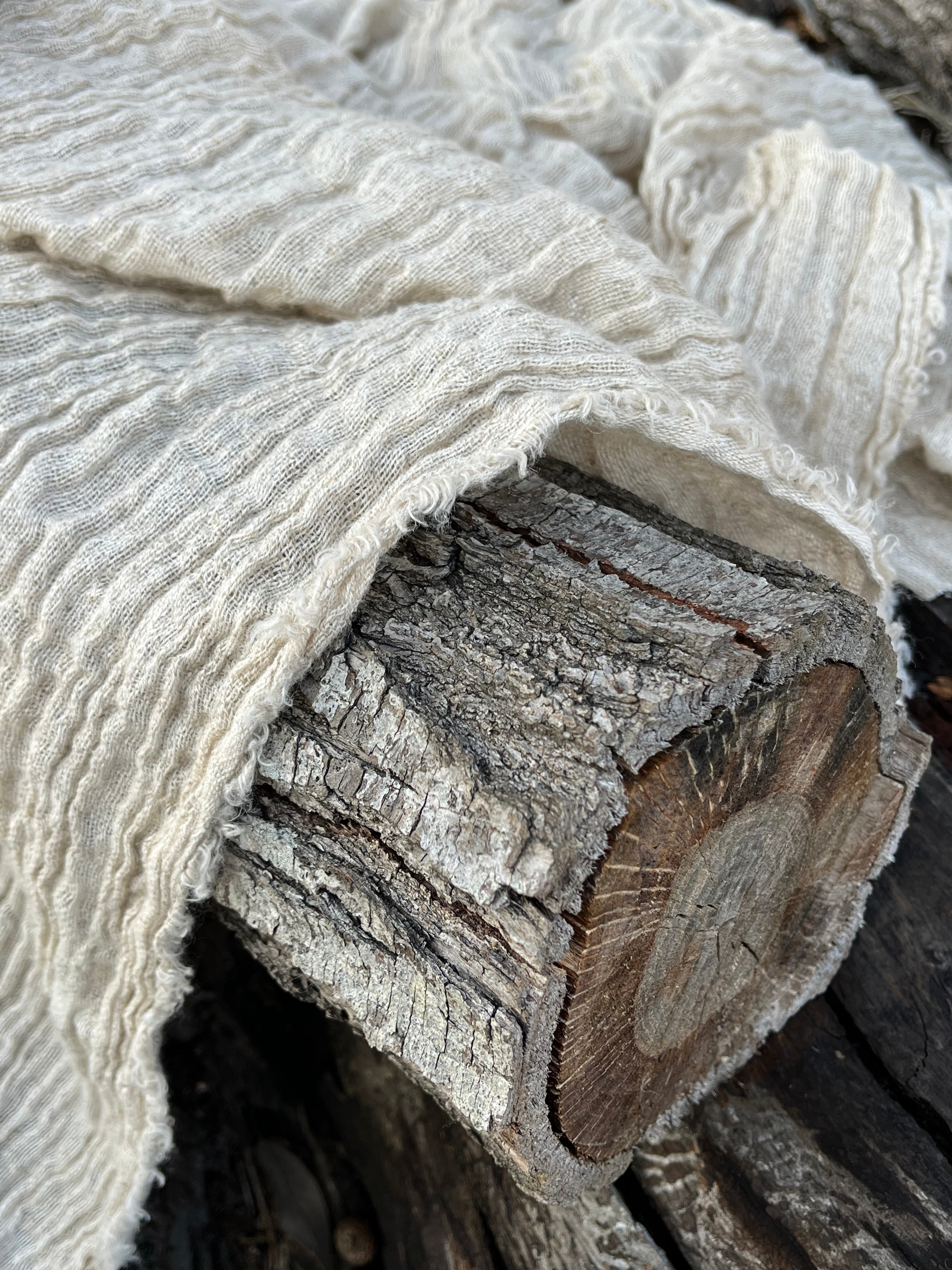 Neutral Stretchy Crinkle Linen Fabric, Textured Surface.