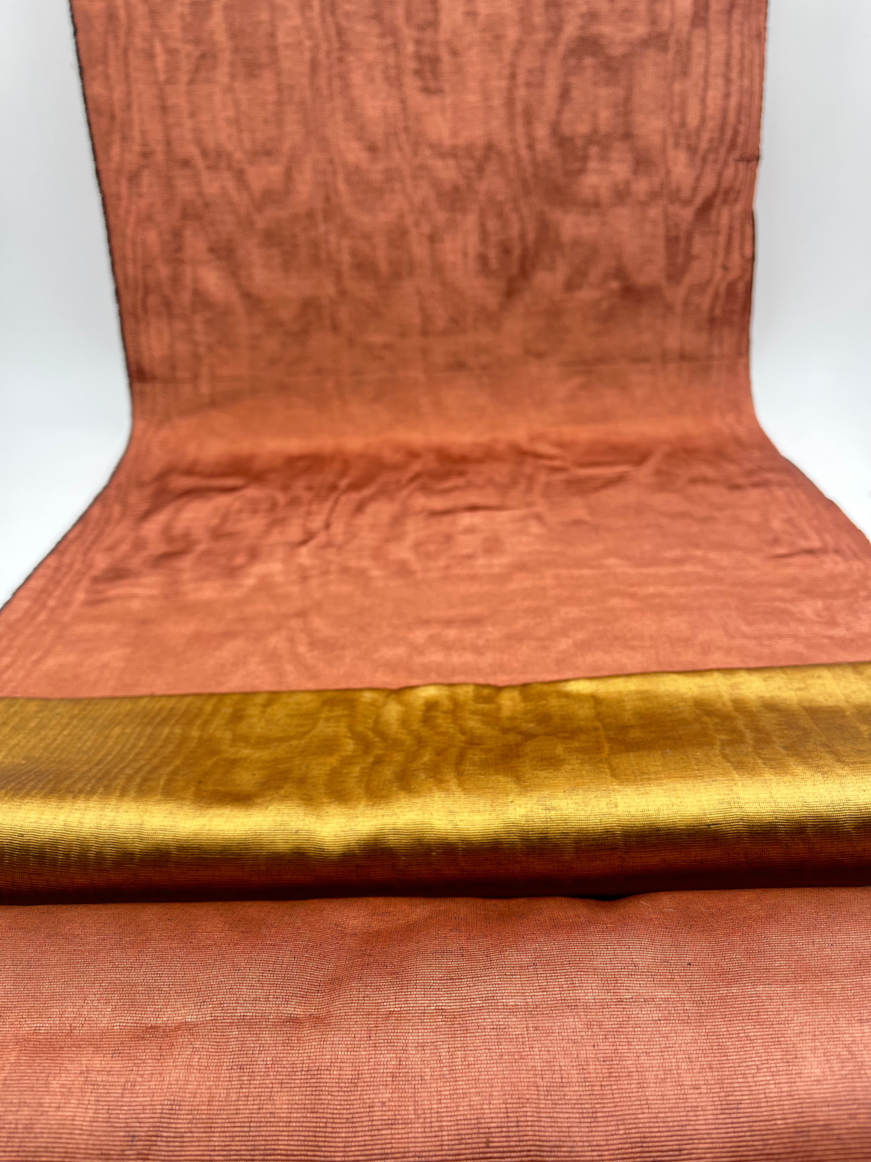 Copper Colour Silk Fabric, Moire Silk Fabric, Silk By The Yard. Watermark Pattern.