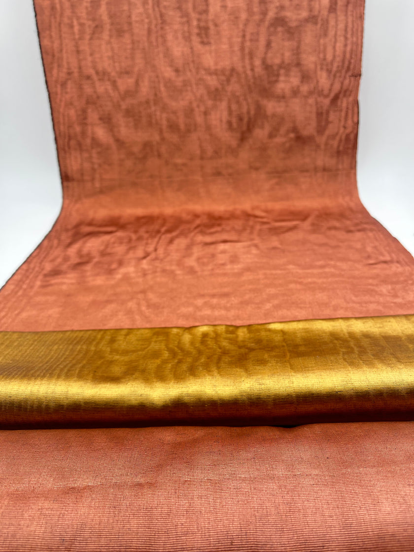 Copper Colour Silk Fabric, Moire Silk Fabric, Silk By The Yard. Watermark Pattern.