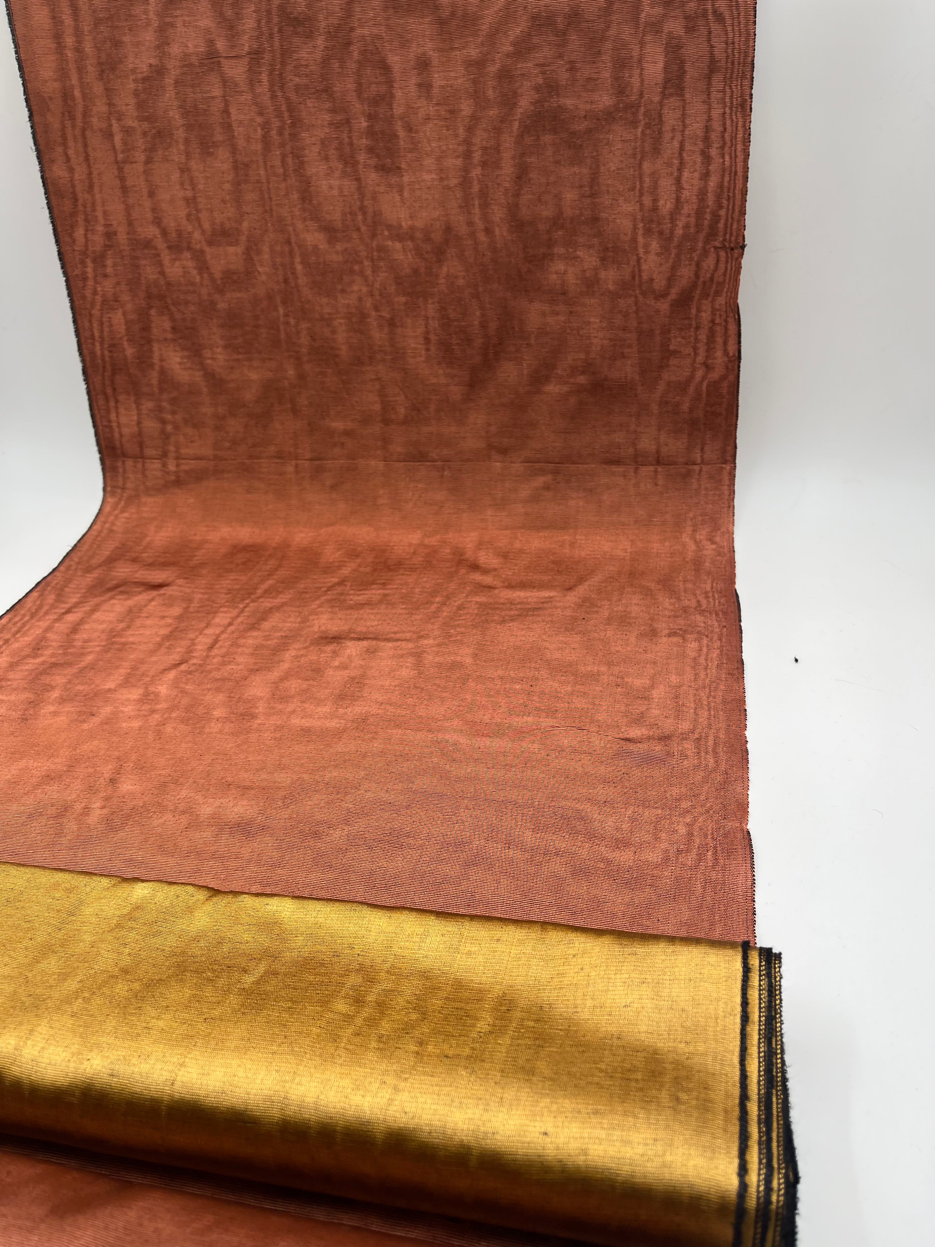 Copper Colour Silk Fabric, Moire Silk Fabric, Silk By The Yard. Watermark Pattern.