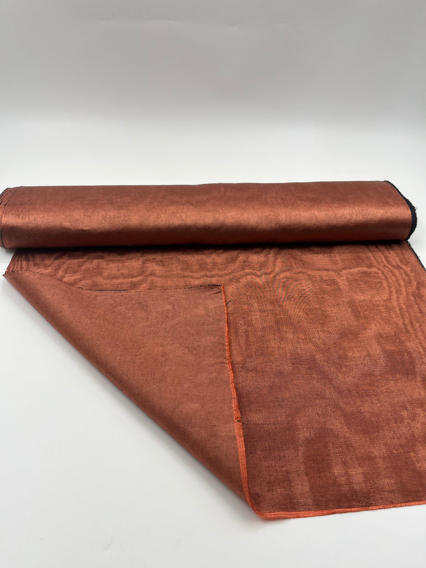Copper Colour Silk Fabric, Moire Silk Fabric, Silk By The Yard. Watermark Pattern.