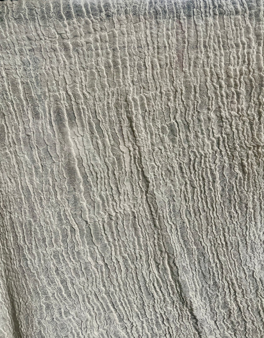 Stretchy Crinkle Cotton Fabric, Textured Surface, Black & Natural White & Butter Yellow