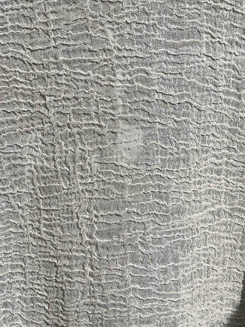 Stretchy Crinkle Cotton Fabric, Textured Surface, Black & Natural White & Butter Yellow