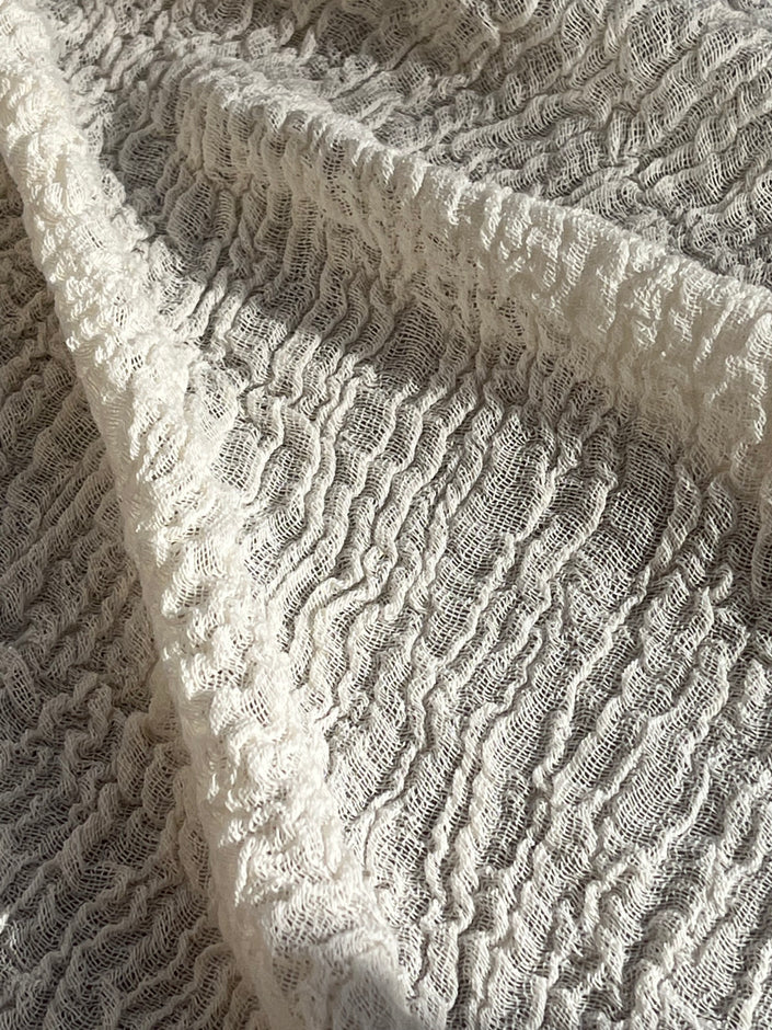 Stretchy Crinkle Cotton Fabric, Textured Surface, Black & Natural White & Butter Yellow