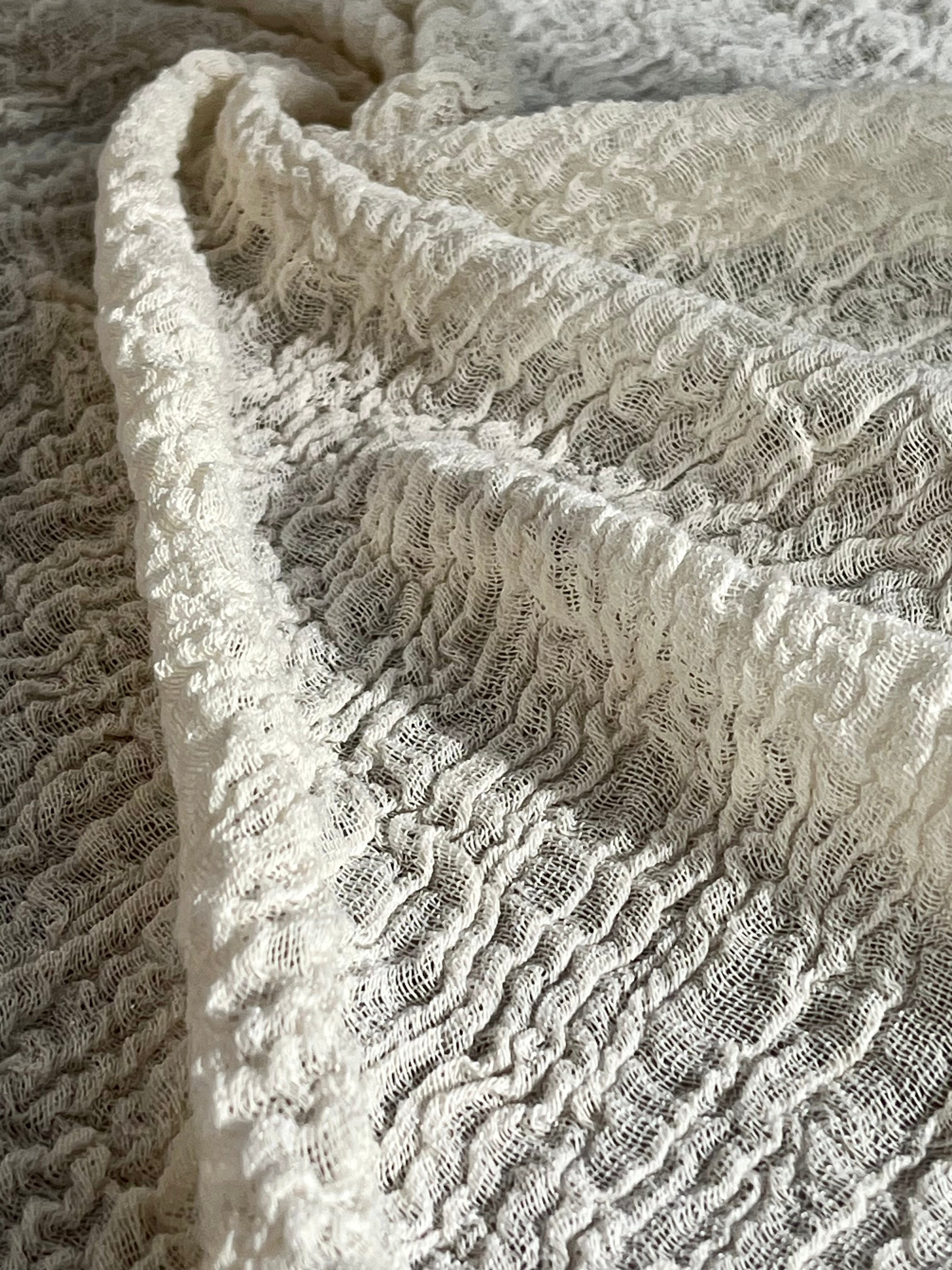 Stretchy Crinkle Cotton Fabric, Textured Surface, Black & Natural White & Butter Yellow