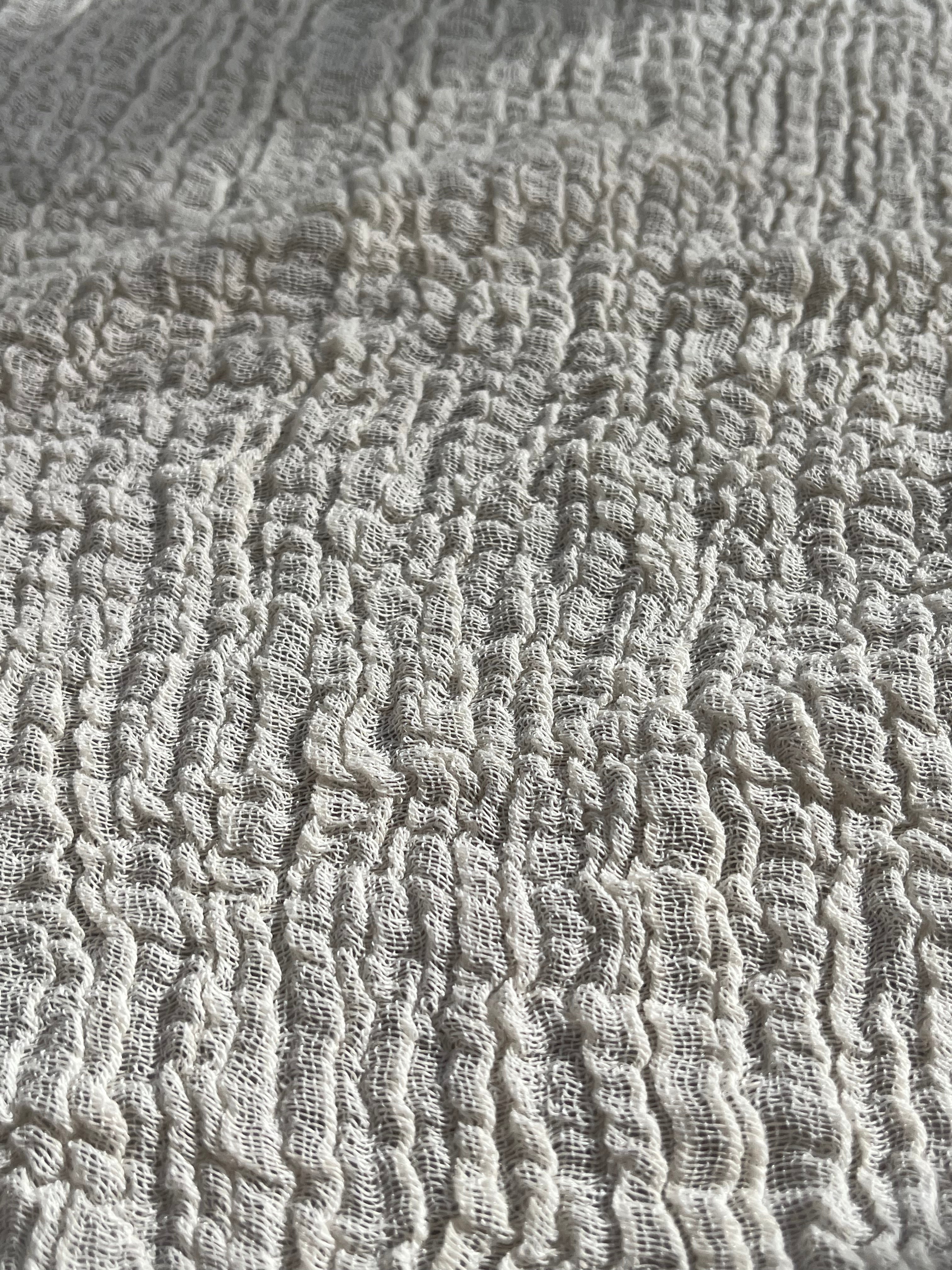 Stretchy Crinkle Cotton Fabric, Textured Surface, Black & Natural White & Butter Yellow