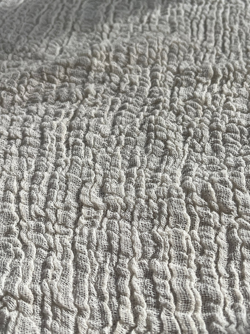 Stretchy Crinkle Cotton Fabric, Textured Surface, Black & Natural White & Butter Yellow