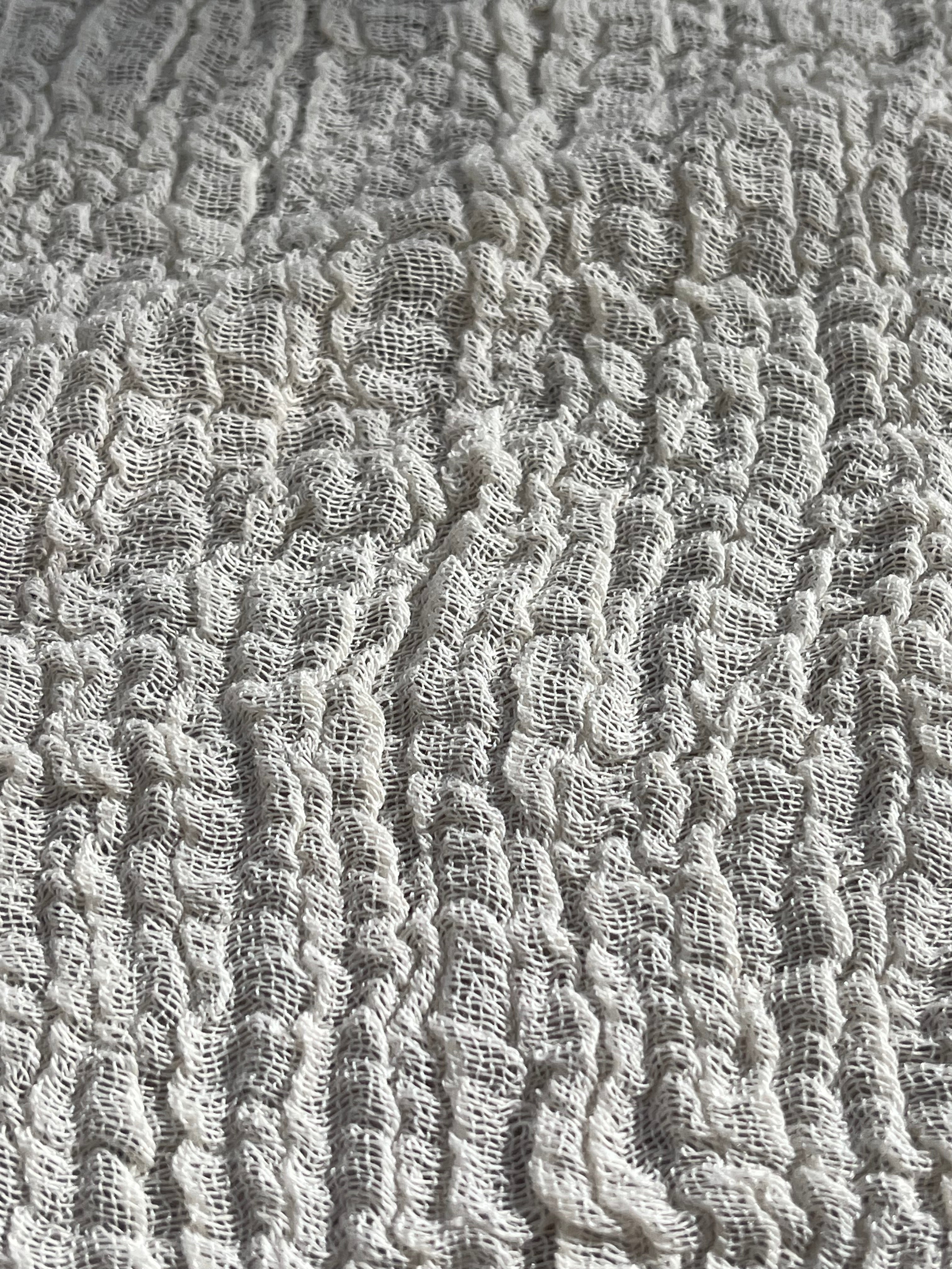 Stretchy Crinkle Cotton Fabric, Textured Surface, Black & Natural White & Butter Yellow