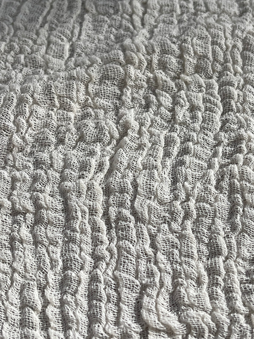 Stretchy Crinkle Cotton Fabric, Textured Surface, Black & Natural White & Butter Yellow