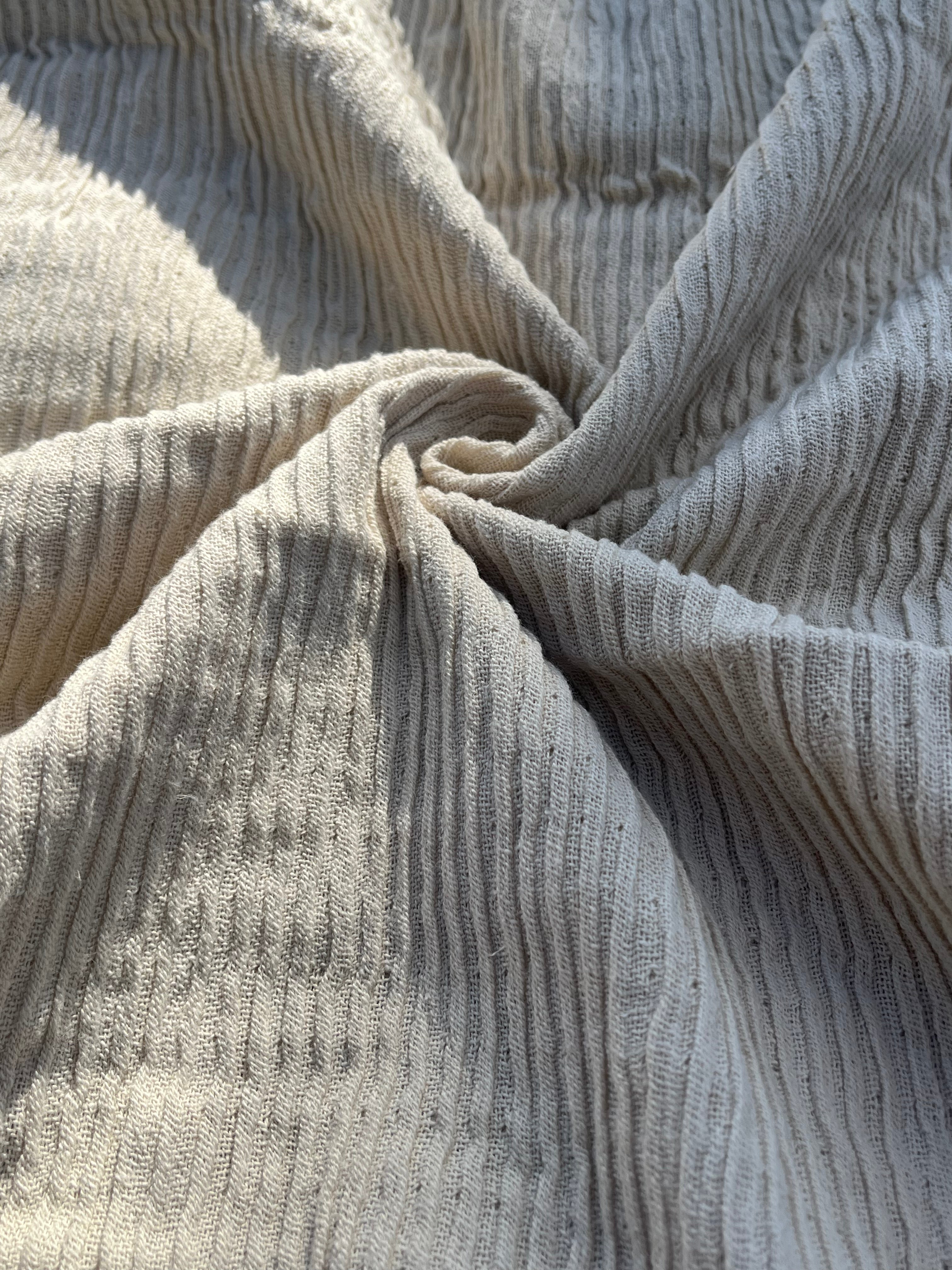 Thick Double-Face Ribbed Organic Cotton Fabric – Undyed Natural.