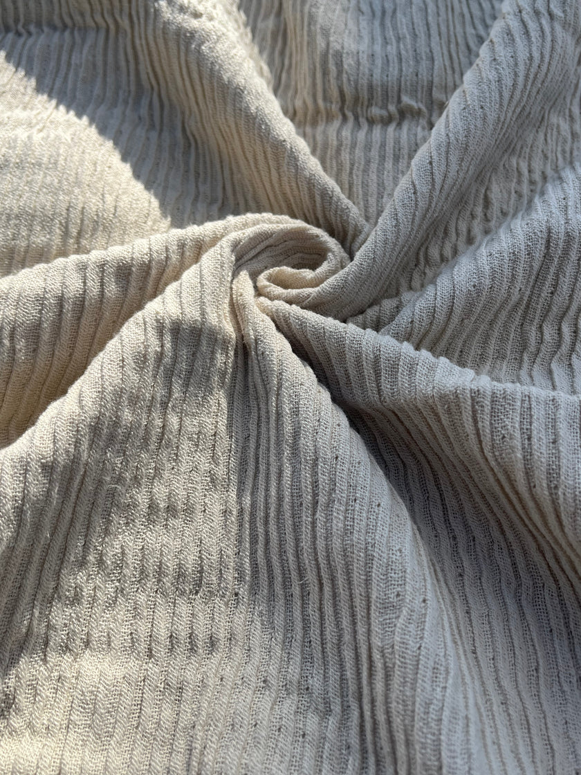 Thick Double-Face Ribbed Organic Cotton Fabric – Undyed Natural.