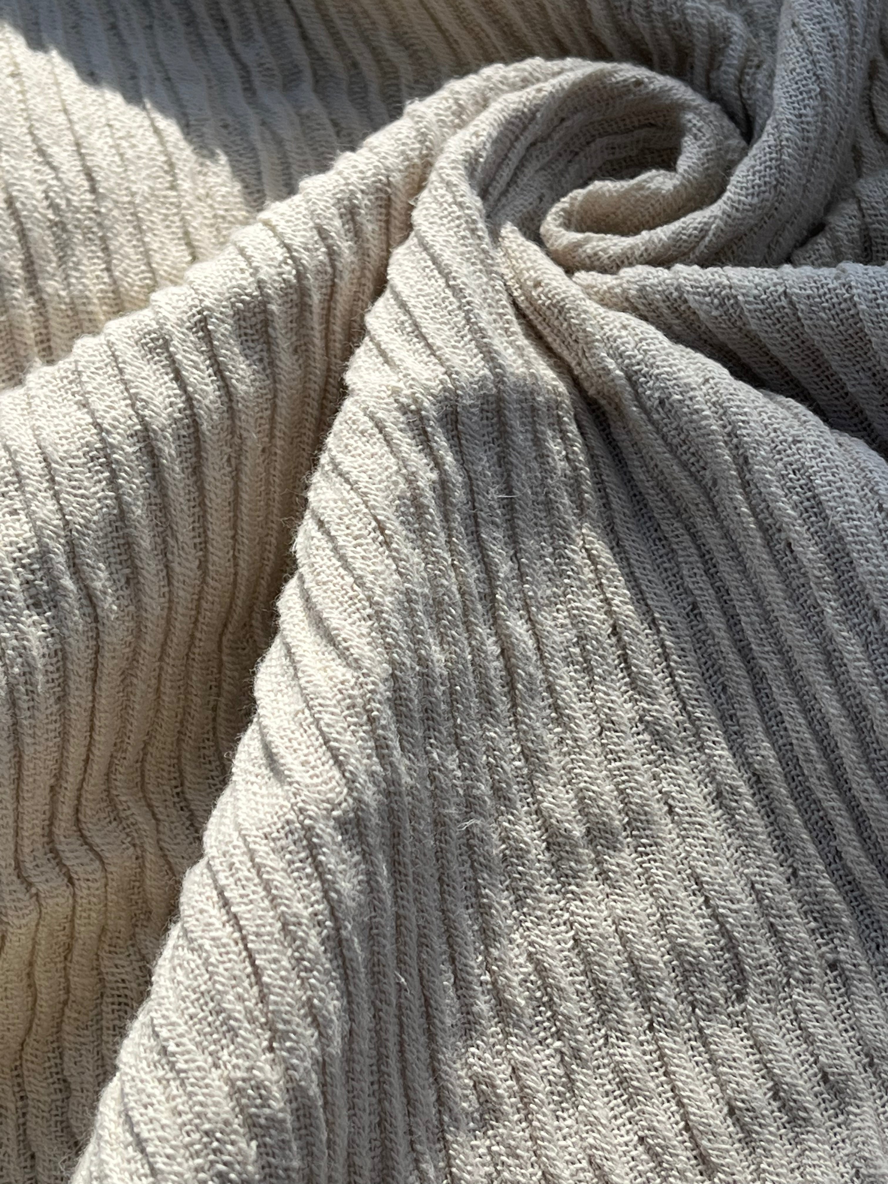 Thick Double-Face Ribbed Organic Cotton Fabric – Undyed Natural.