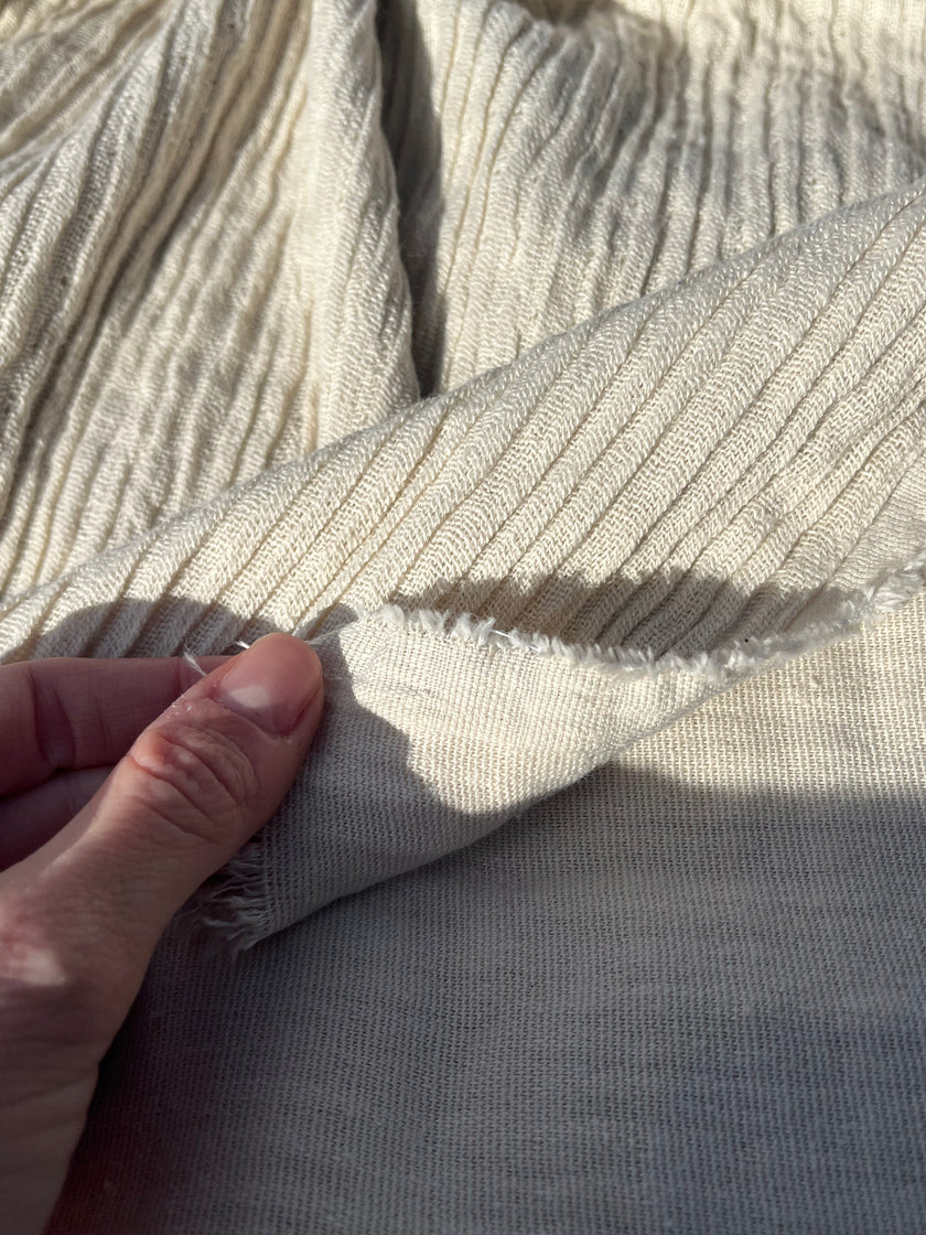 Thick Double-Face Ribbed Organic Cotton Fabric – Undyed Natural.