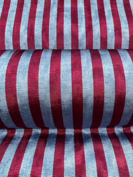 Blue Burgundy Striped Silk Home Textile Interior Fabric Moire.