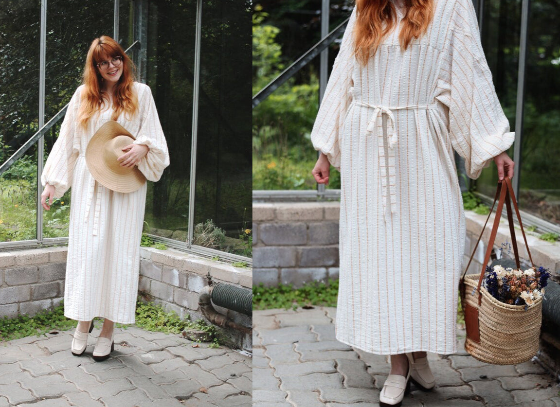 Striped White Cotton  Unbleached Lightweight Natural.
