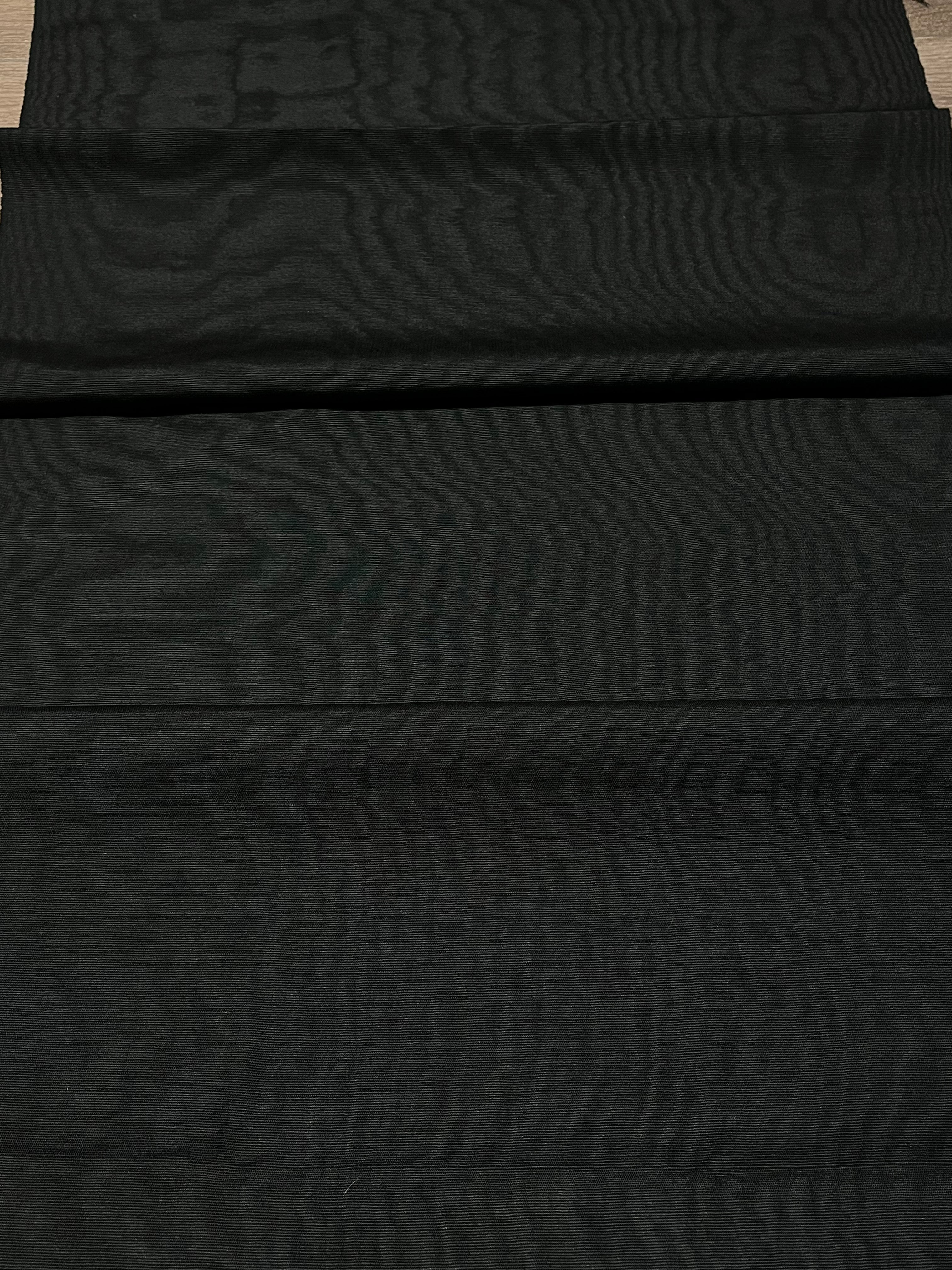 Black Silk Fabric, Moire Silk Fabric, Silk By The Yard. Watermark Pattern.