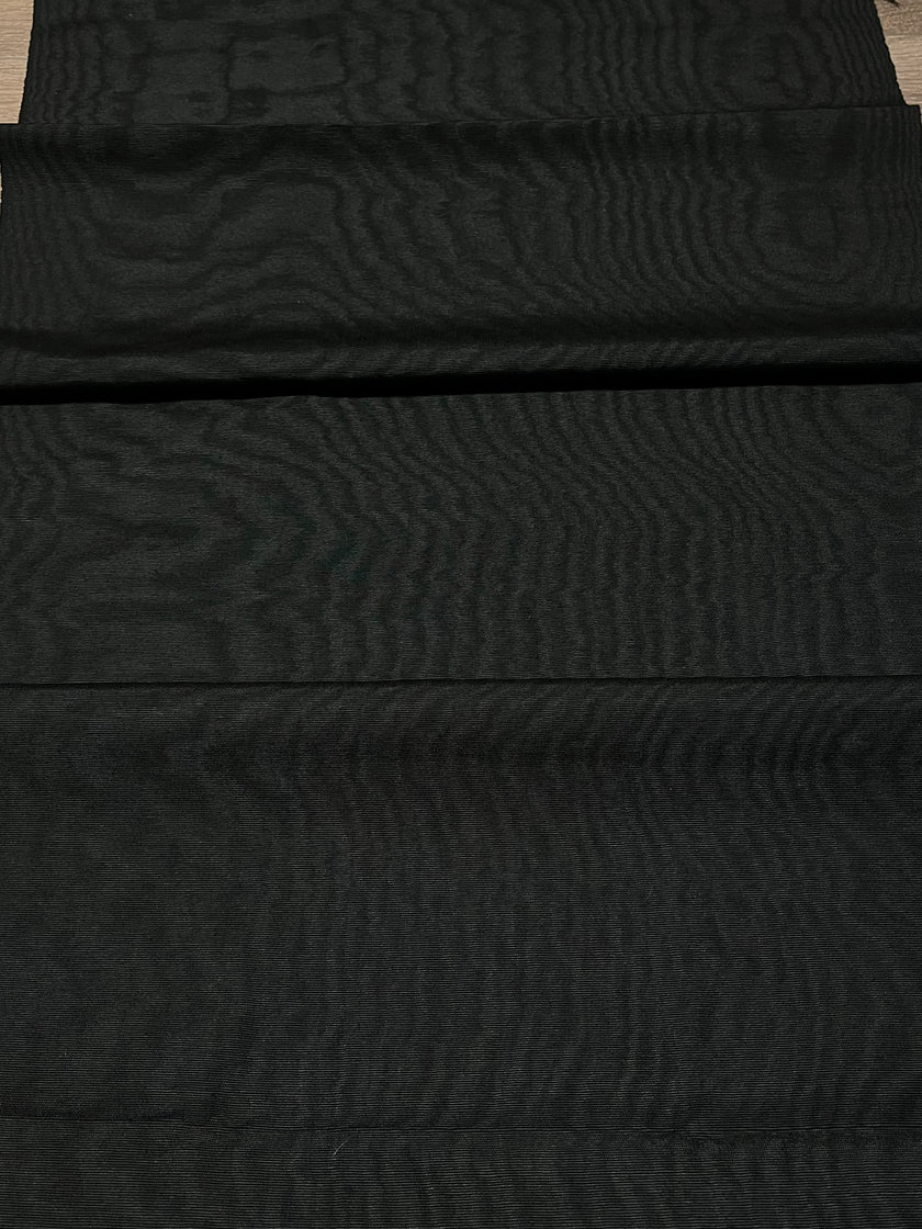 Black Silk Fabric, Moire Silk Fabric, Silk By The Yard. Watermark Pattern.