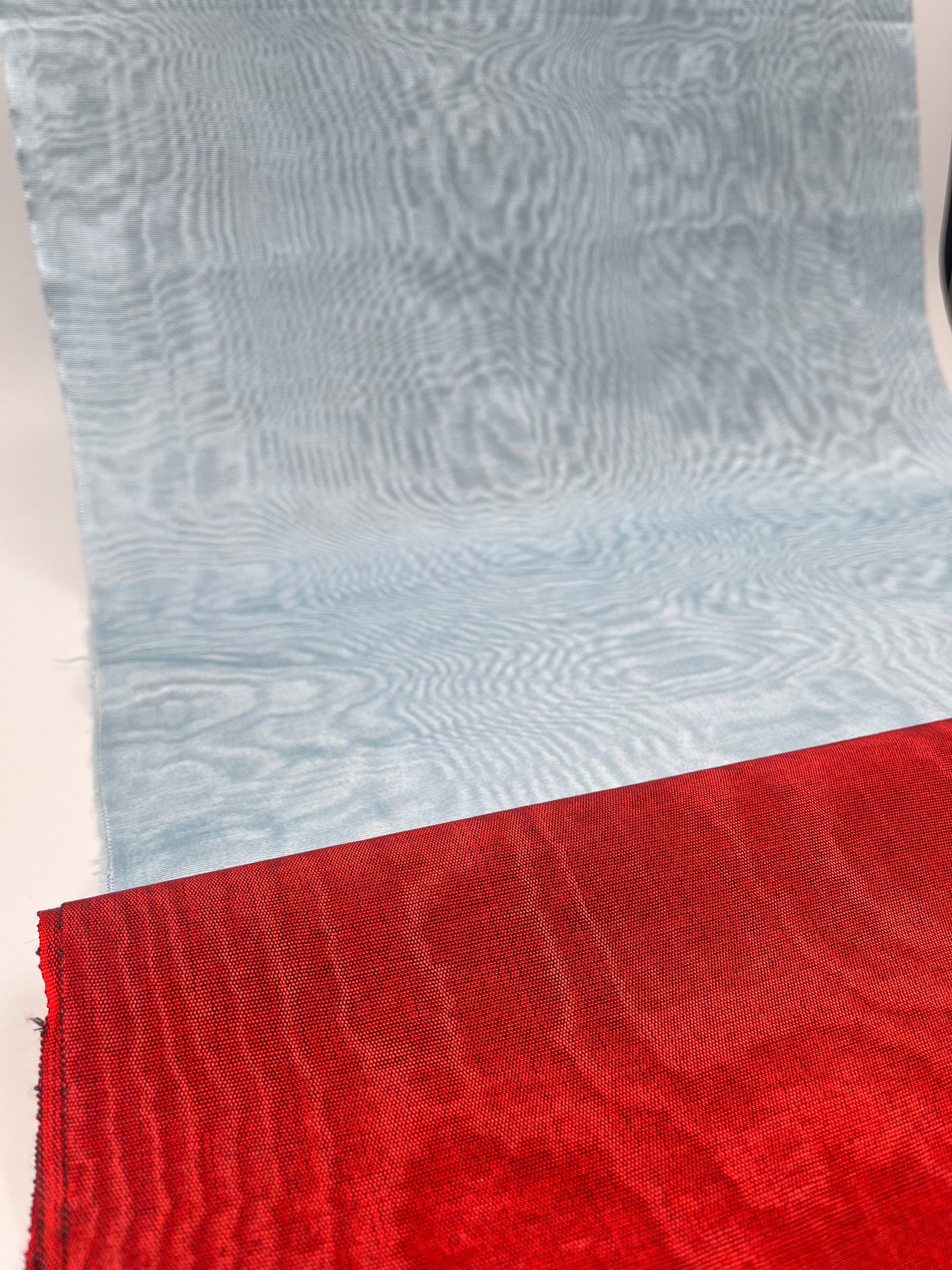 Light Blue Silk Fabric, Moire Silk Fabric, Silk By The Yard. Watermark Pattern.