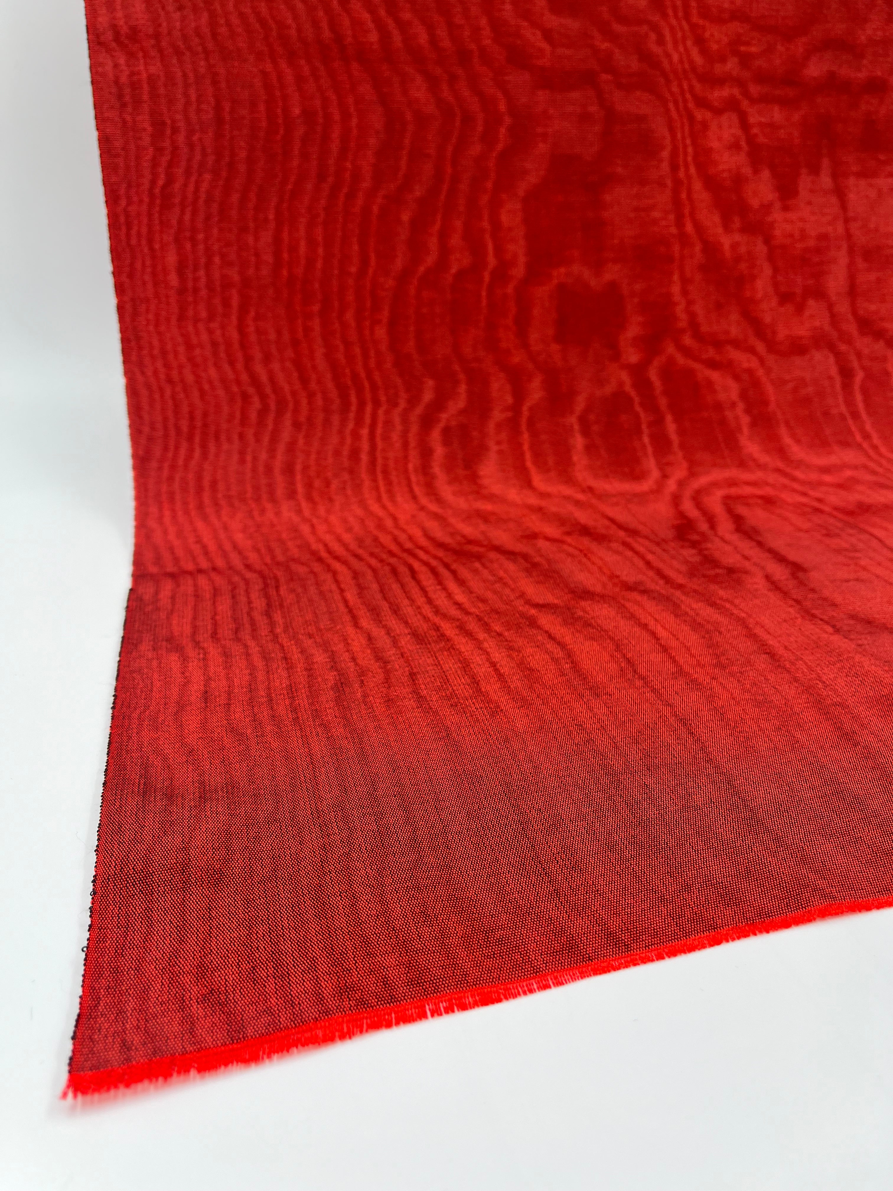 Red Silk Fabric, Moire Silk Fabric, Silk By The Yard. Watermark Pattern.