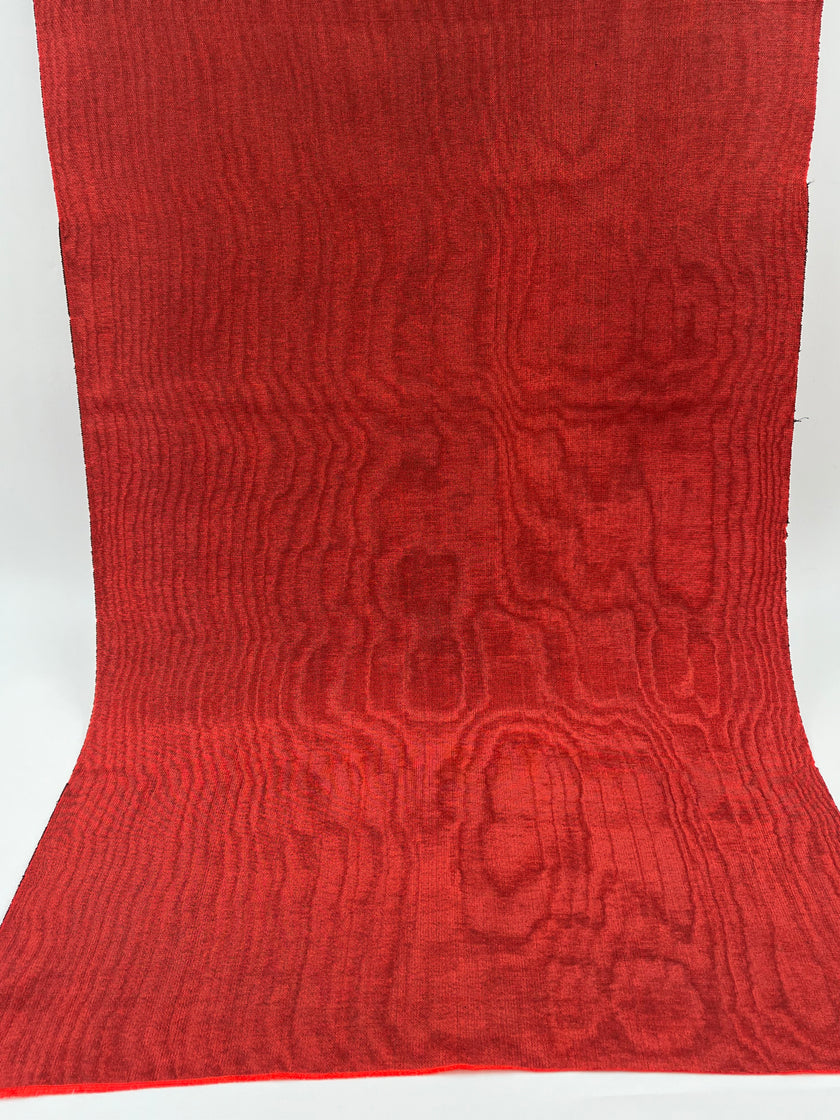 Red Silk Fabric, Moire Silk Fabric, Silk By The Yard. Watermark Pattern.