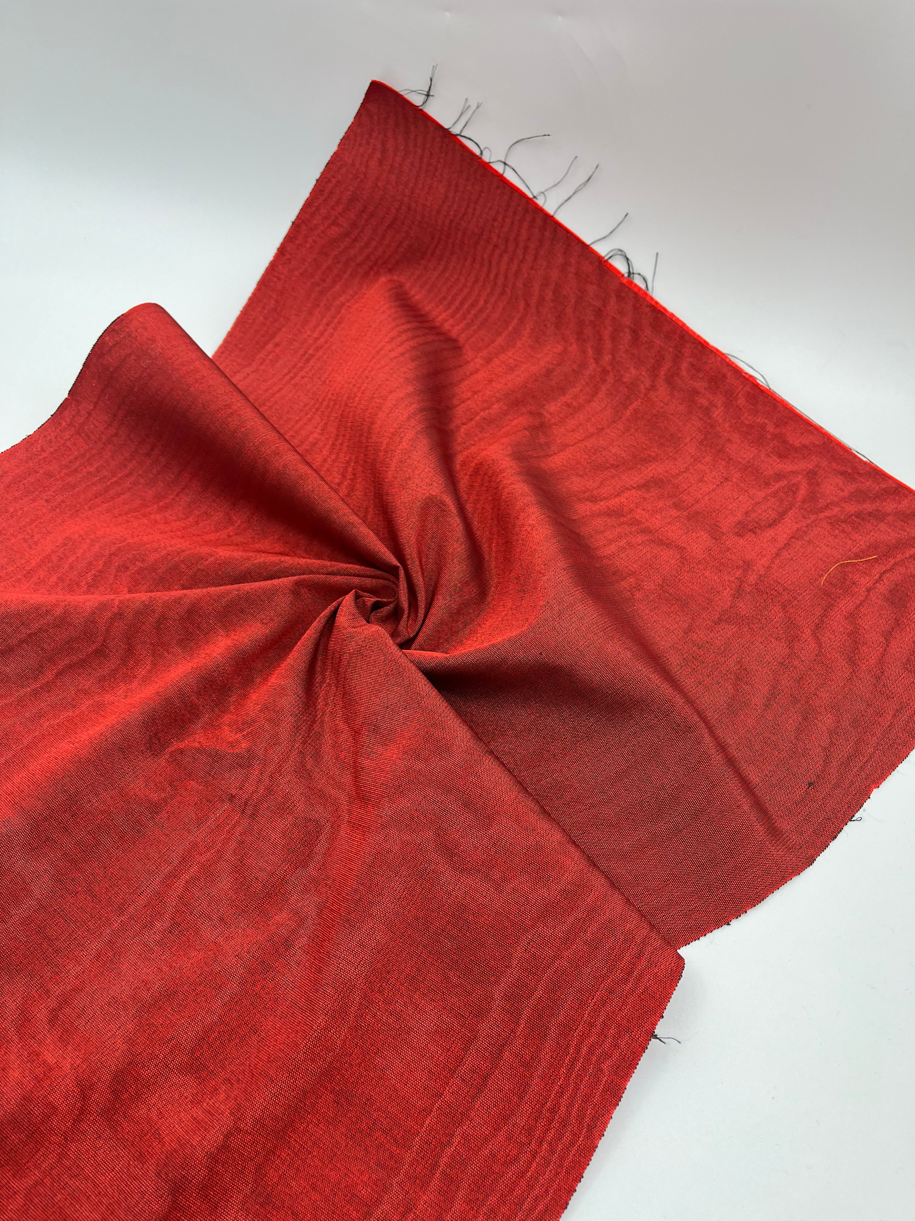 Red Silk Fabric, Moire Silk Fabric, Silk By The Yard. Watermark Pattern.