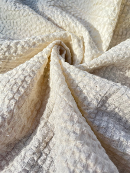 Ecru Cotton Linen Fabric By The Meter, Neutral Undyed Pin Stripes.