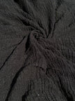 Organic Cotton Stretchy Fabric, Textured Handloom Semi-Sheer Natural Fabrics/ Black .