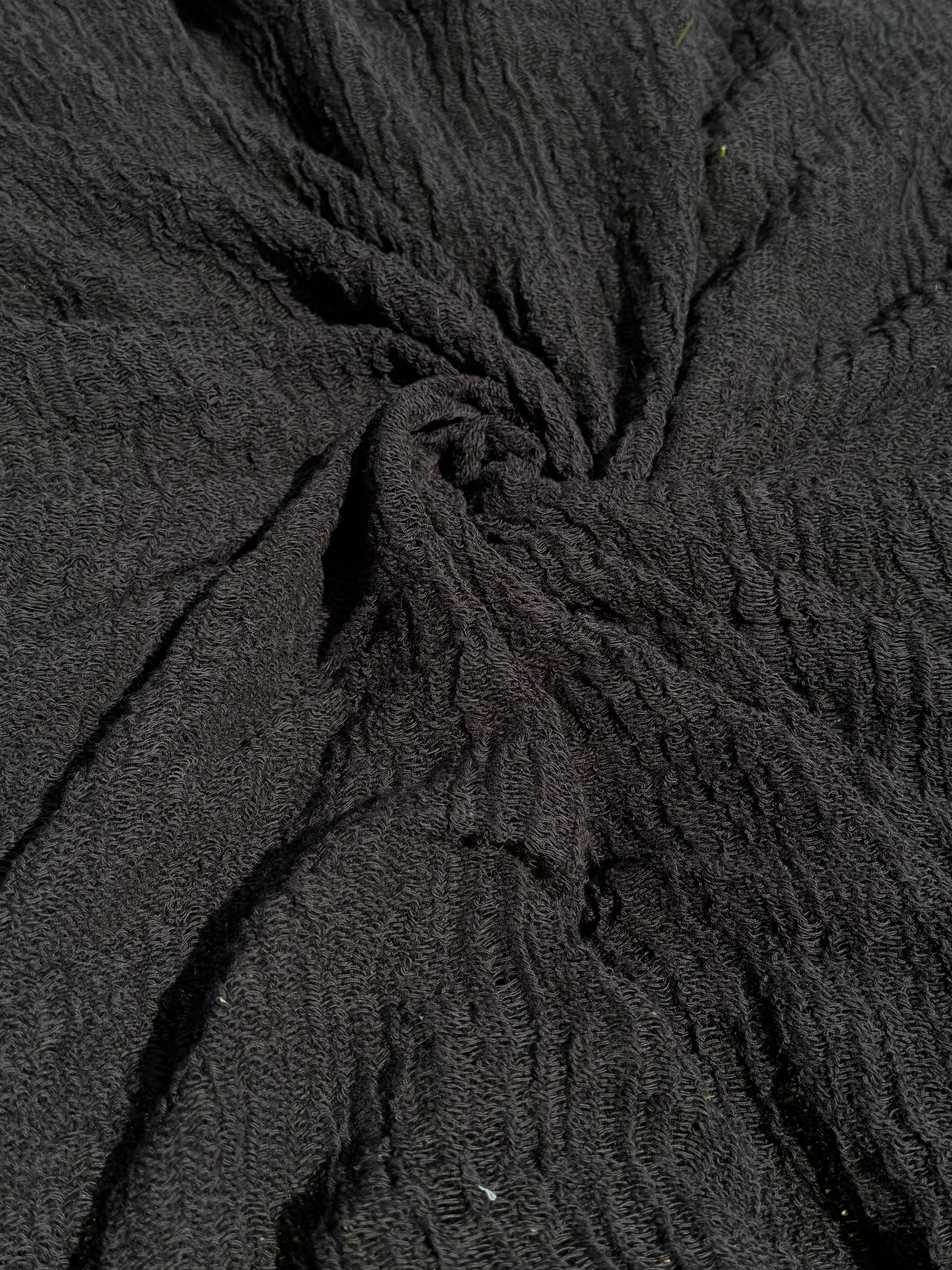 Organic Cotton Stretchy Fabric, Textured Handloom Semi-Sheer Natural Fabrics/ Black .