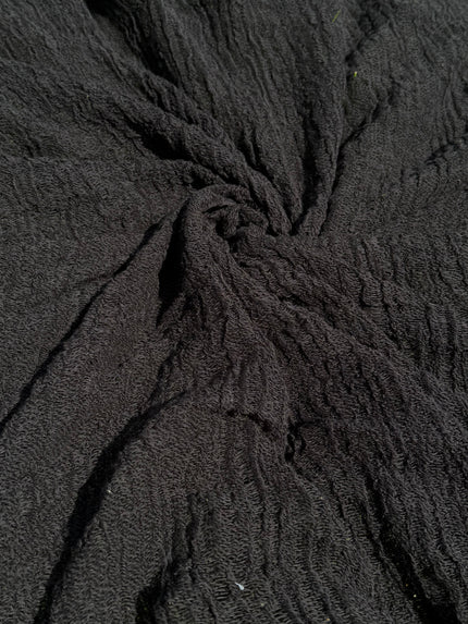 Organic Cotton Stretchy Fabric, Textured Handloom Semi-Sheer Natural Fabrics/ Black .