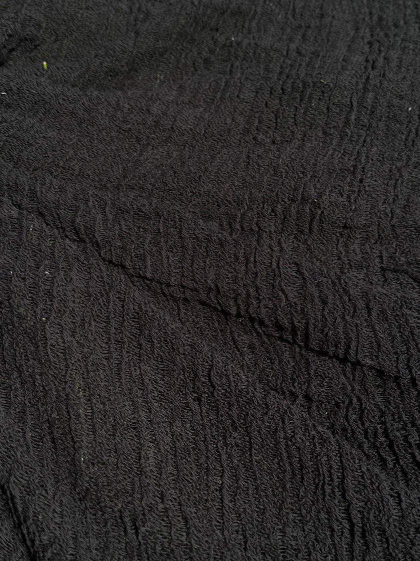 Organic Cotton Stretchy Fabric, Textured Handloom Semi-Sheer Natural Fabrics/ Black .