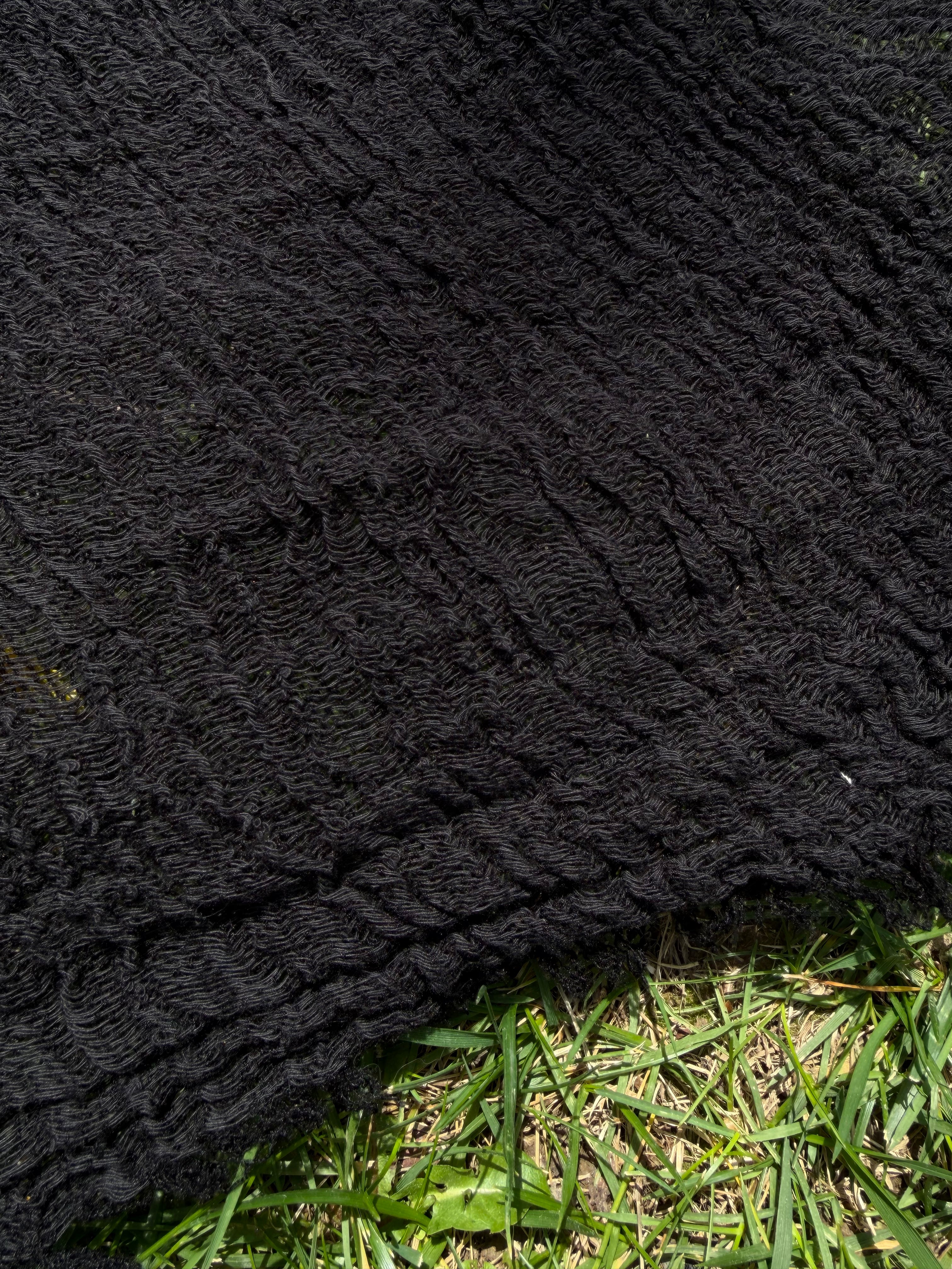 Organic Cotton Stretchy Fabric, Textured Handloom Semi-Sheer Natural Fabrics/ Black .