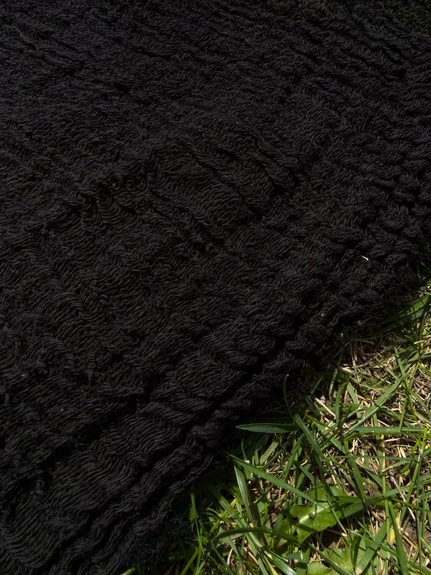Organic Cotton Stretchy Fabric, Textured Handloom Semi-Sheer Natural Fabrics/ Black .