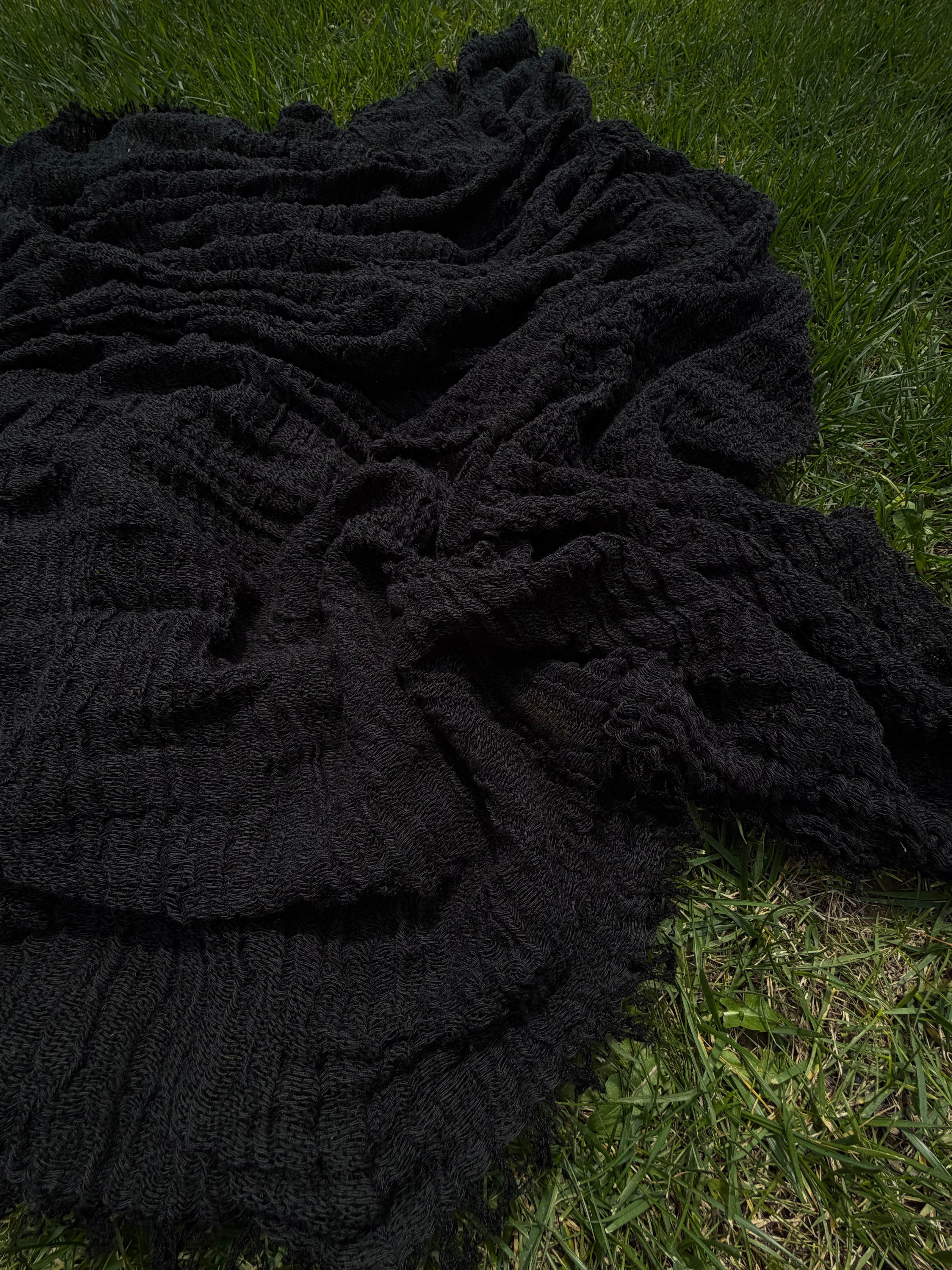 Organic Cotton Stretchy Fabric, Textured Handloom Semi-Sheer Natural Fabrics/ Black .