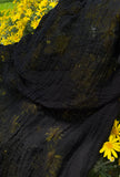 Stretchy Crinkle Cotton Fabric, Textured Surface, Black & Natural White & Butter Yellow