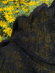Stretchy Crinkle Cotton Fabric, Textured Surface, Black & Natural White & Butter Yellow