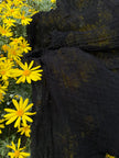 Stretchy Crinkle Cotton Fabric, Textured Surface, Black & Natural White & Butter Yellow