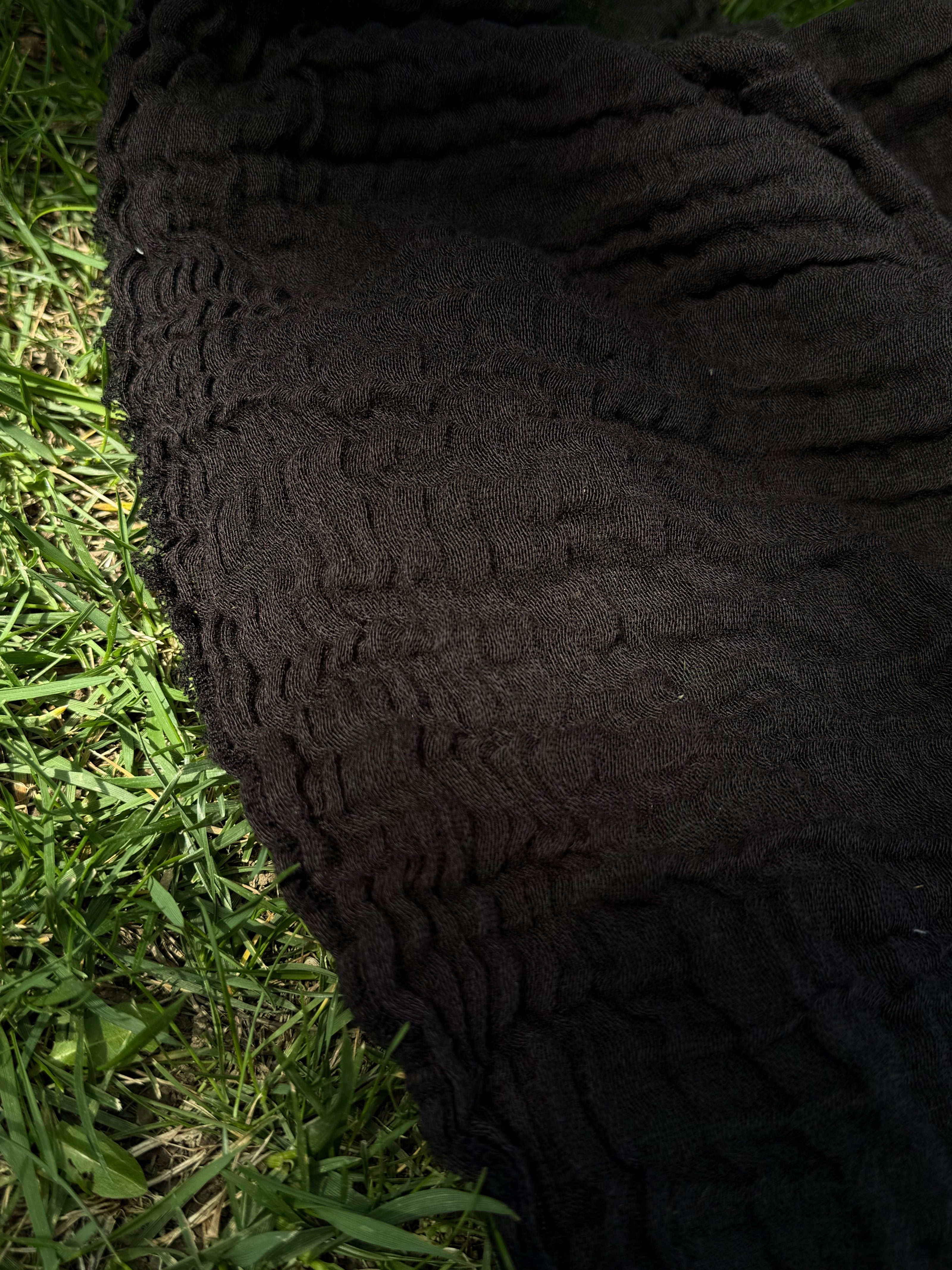 Stretchy Crinkle Cotton Fabric, Textured Surface, Black & Natural White & Butter Yellow