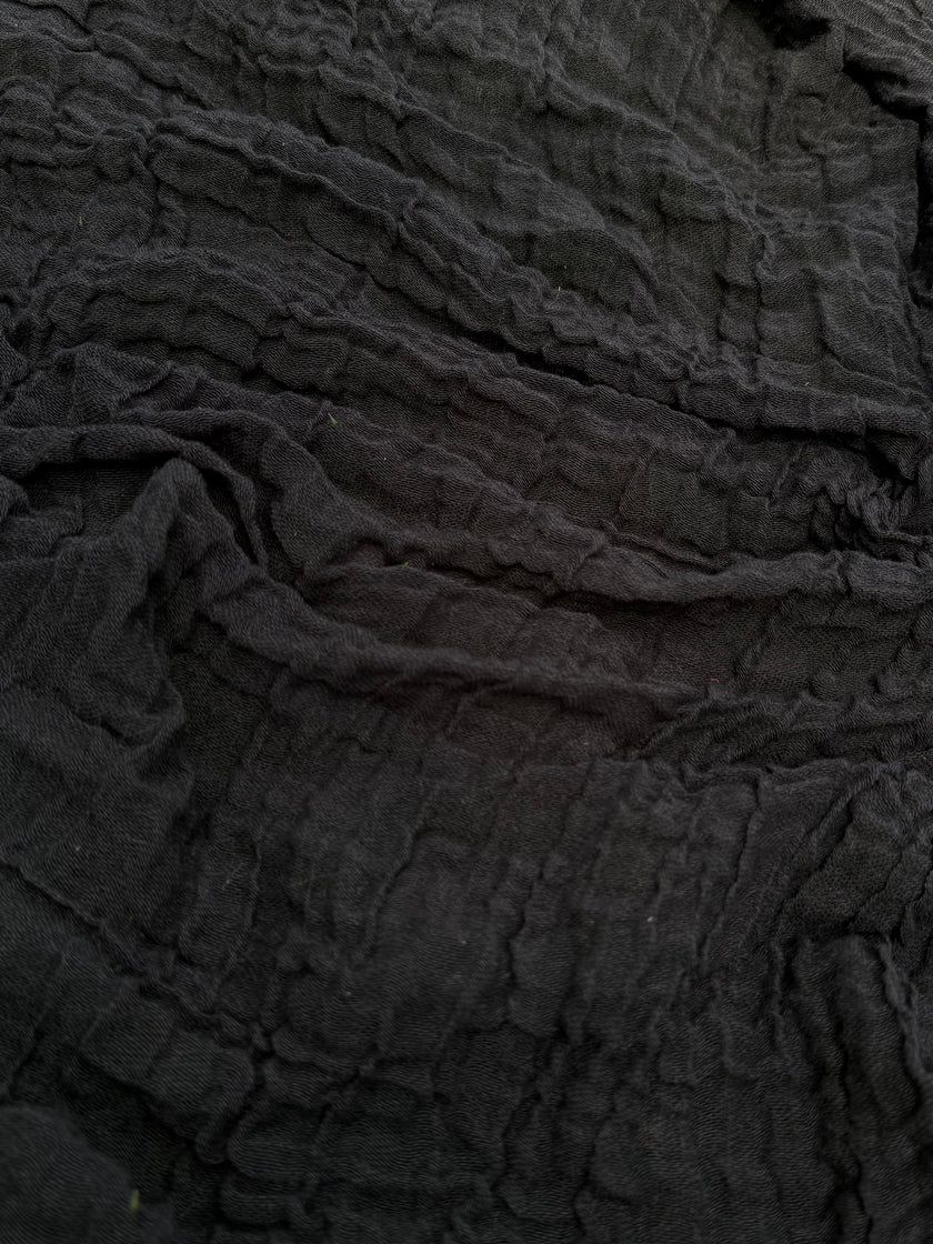 Stretchy Crinkle Cotton Fabric, Textured Surface, Black & Natural White & Butter Yellow