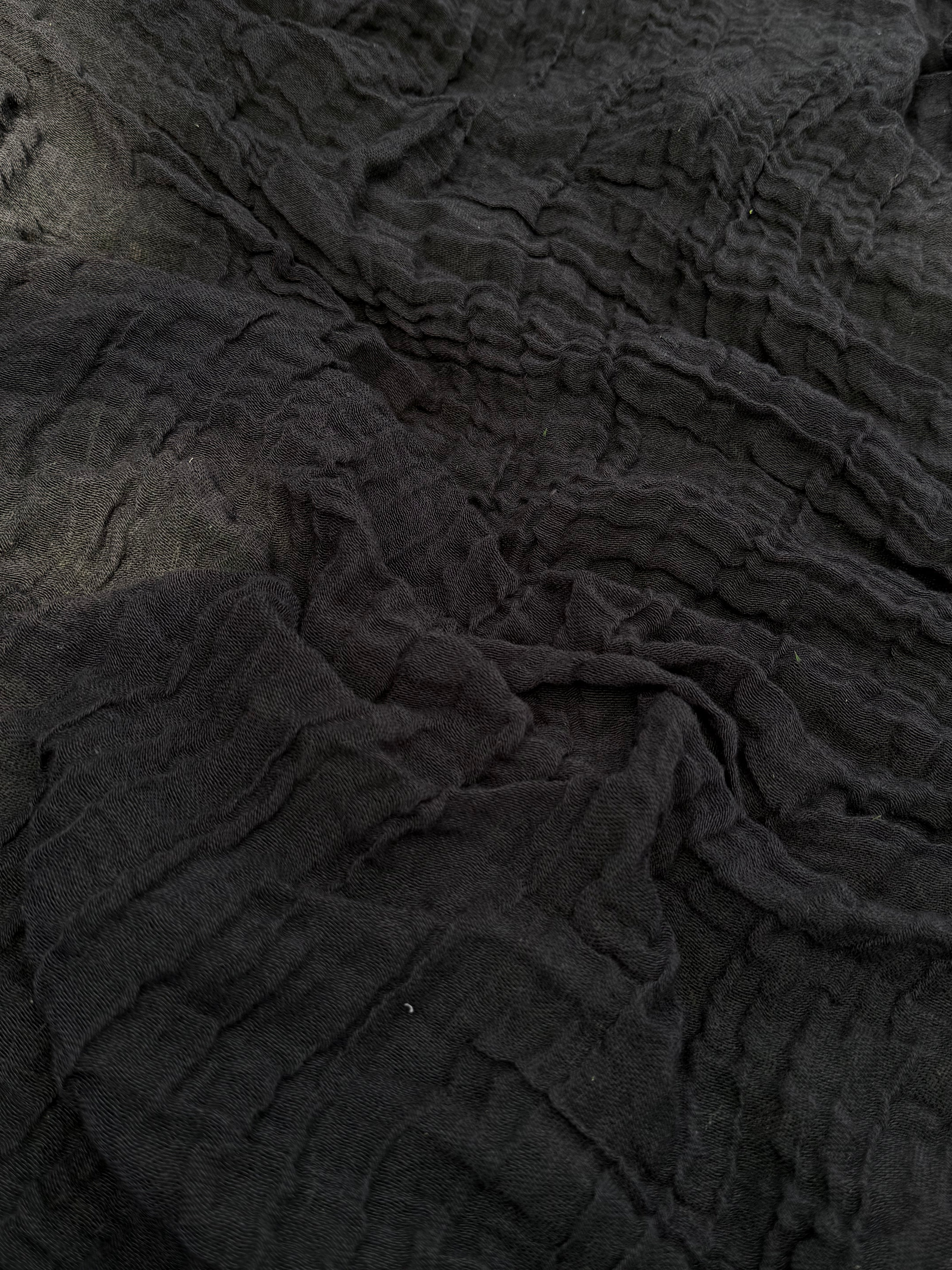 Stretchy Crinkle Cotton Fabric, Textured Surface, Black & Natural White & Butter Yellow